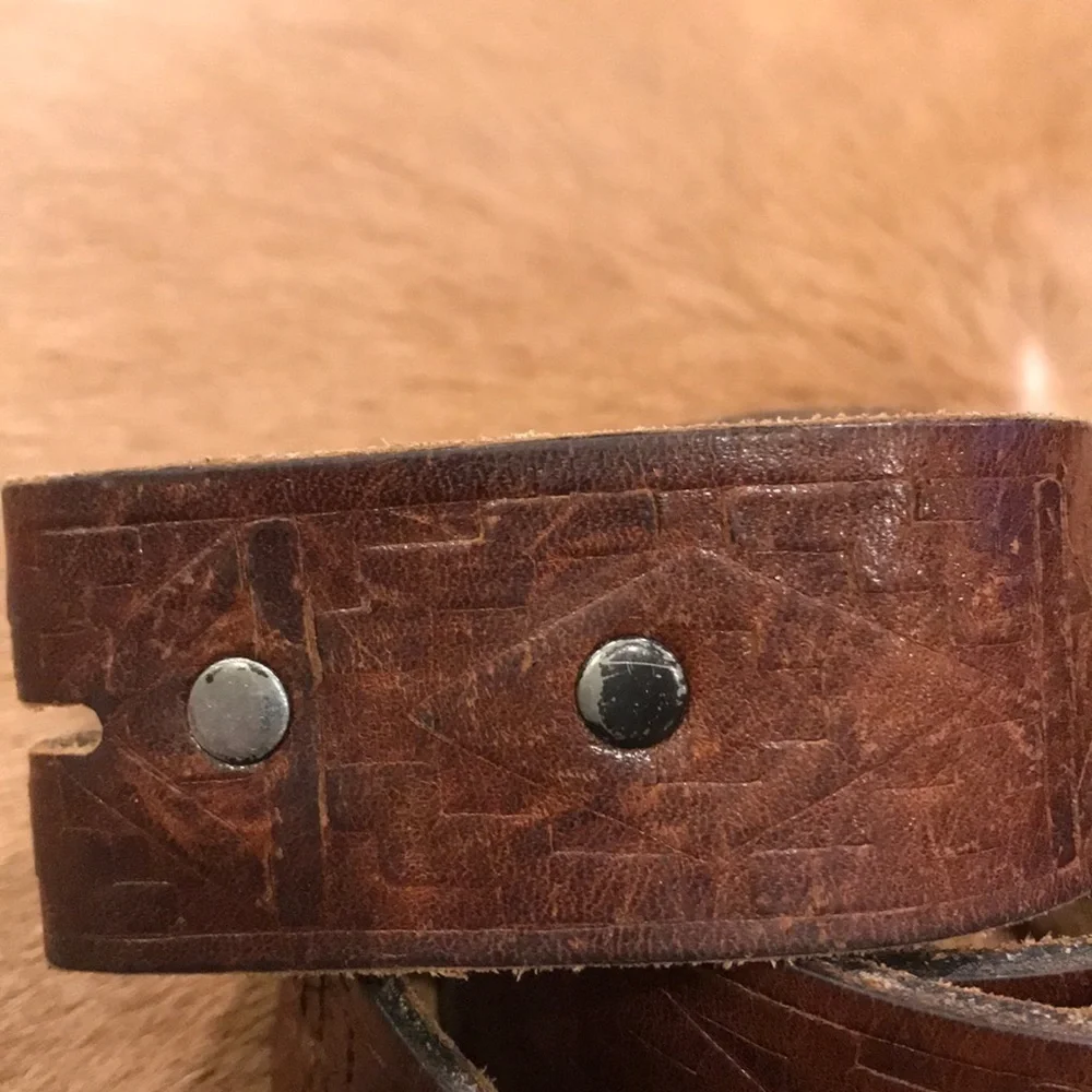 Brown Leather Belt Size 36 Aztec Indian Design
